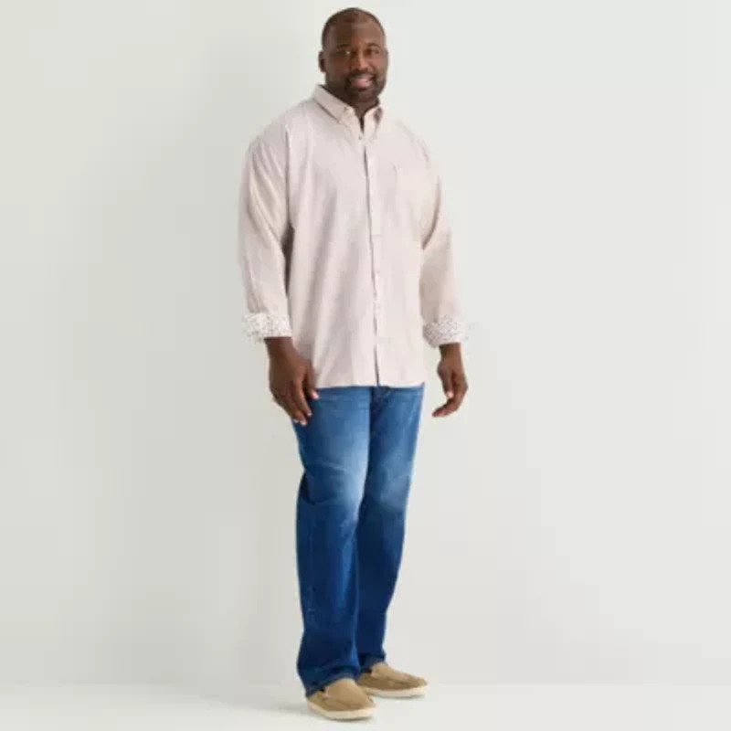 Stafford Chambray Mens Long Sleeve Big and Tall Button-Down Shirt