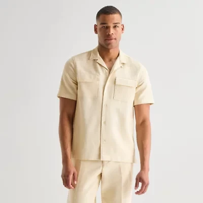 J. Ferrar Textured Mens Short Sleeve Camp Shirt