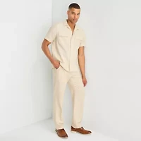 J. Ferrar Textured Mens Short Sleeve Camp Shirt