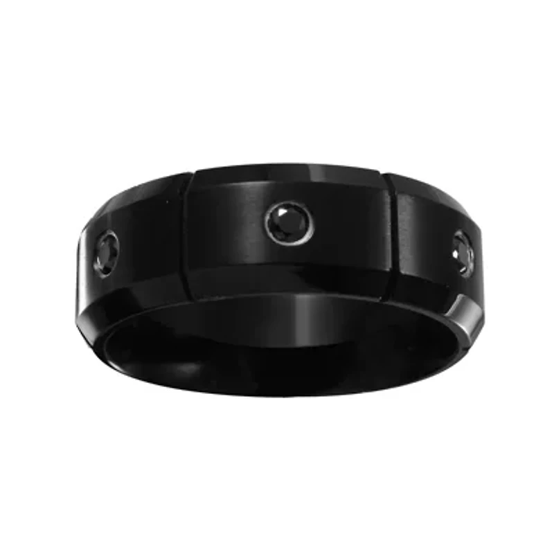 Mens 1/ CT.T.W. Natural Diamond Black Stainless Steel 8mm Wedding Band