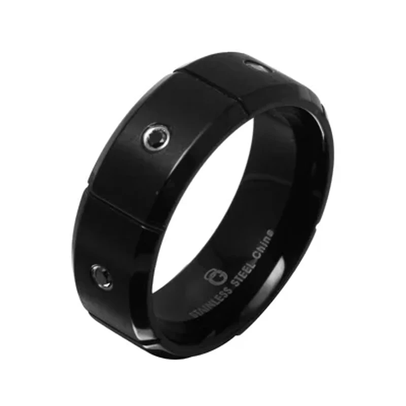 Mens 1/ CT.T.W. Natural Diamond Black Stainless Steel 8mm Wedding Band