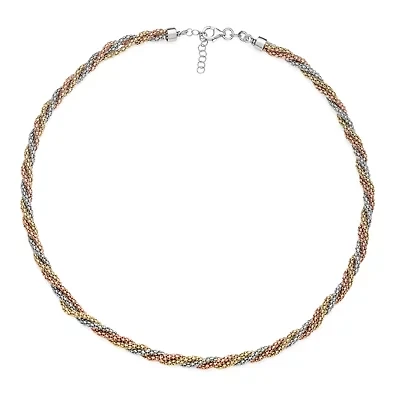 14K Gold Over Sterling Silver Tricolor Twisted Popcorn Necklace