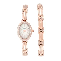 Armitron Now Crystal Accent Womens Crystal Accent Rose Goldtone 2-pc. Watch Boxed Set 75/5395mprgst