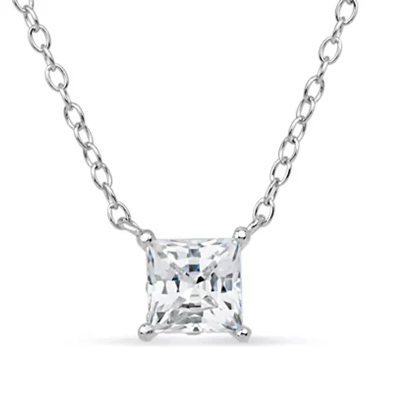 Womens 2 CT. T.W. White Zirconia Sterling Silver Square 18 Inch Pendant Necklace