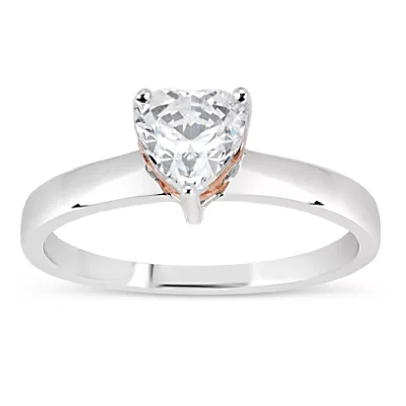 Womens 1 5/8 CT. T.W. White Zirconia Sterling Silver Heart Solitaire Cocktail Ring