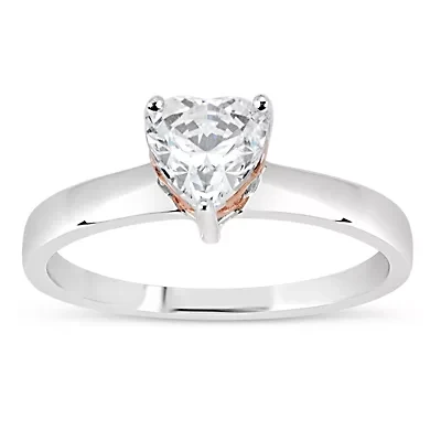 Womens 1 5/8 CT. T.W. White Zirconia Sterling Silver Heart Solitaire Cocktail Ring