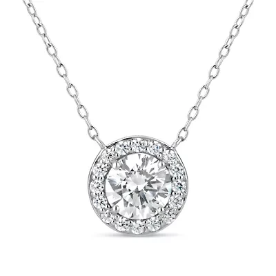 Womens /3 CT. T.W. White Zirconia Sterling Silver Round 18 Inch Pendant Necklace