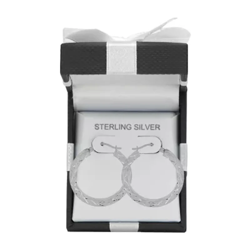 Womens Sterling Silver 25mm Round Hoop Earrings