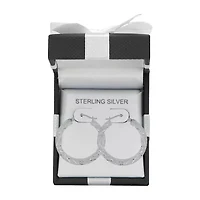 Womens Sterling Silver 25mm Round Hoop Earrings