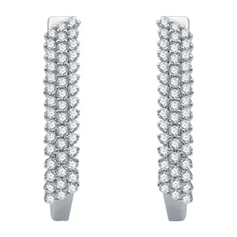 Womens 1/2 CT. T.W. Natural White Diamond 10K White Gold 20.3mm Hoop Earrings