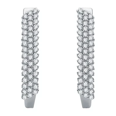 Womens 1/2 CT. T.W. Natural White Diamond 10K White Gold 20.3mm Hoop Earrings