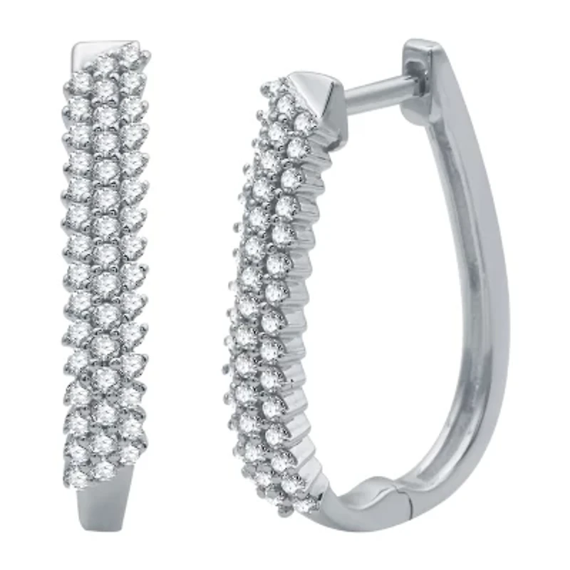 Womens 1/2 CT. T.W. Natural White Diamond 10K White Gold 20.3mm Hoop Earrings
