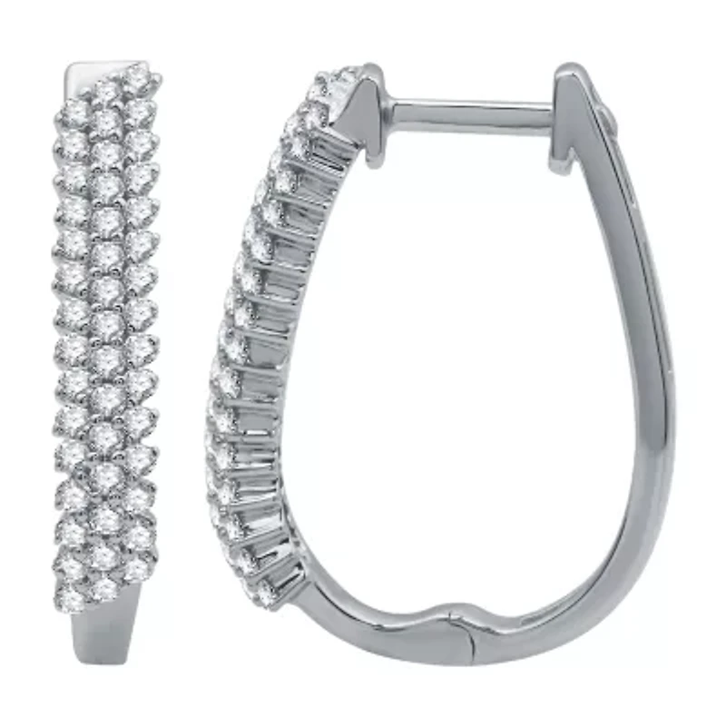 Womens 1/2 CT. T.W. Natural White Diamond 10K White Gold 20.3mm Hoop Earrings