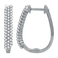 Womens 1/2 CT. T.W. Natural White Diamond 10K White Gold 20.3mm Hoop Earrings