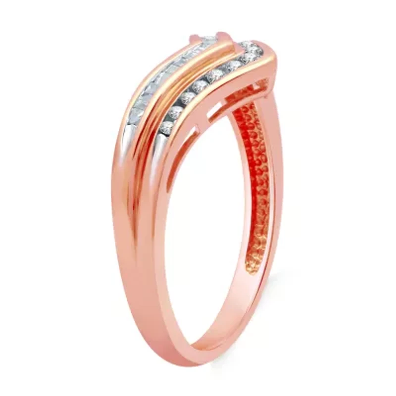 Womens 2MM 1/4 CT. T.W. Natural White Diamond 14K Rose Gold Over Silver Sterling Chevron Wedding Band