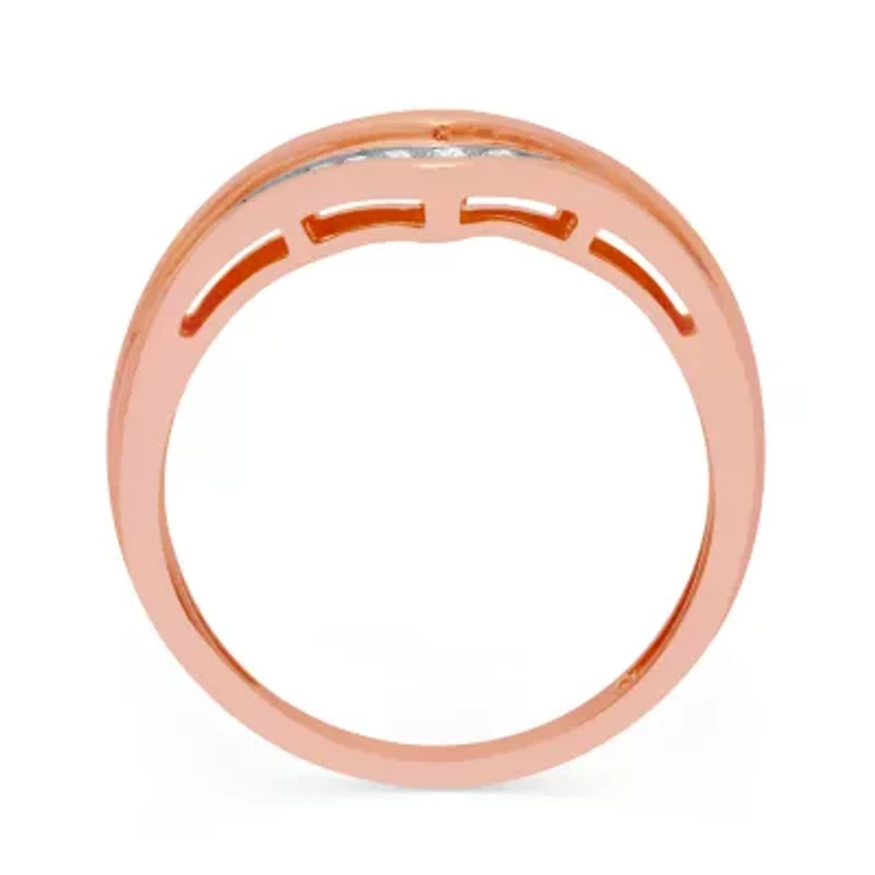 Womens 2MM 1/4 CT. T.W. Natural White Diamond 14K Rose Gold Over Silver Sterling Chevron Wedding Band