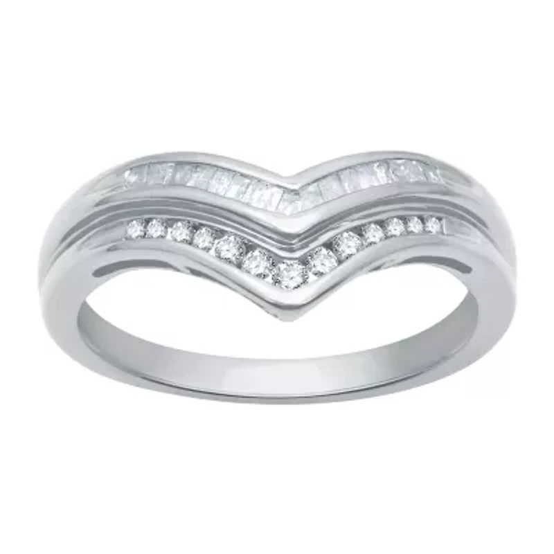 Womens 2MM 1/4 CT. T.W. Natural White Diamond Sterling Silver Chevron Wedding Band