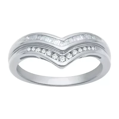 Womens 2MM 1/4 CT. T.W. Natural White Diamond Sterling Silver Chevron Wedding Band