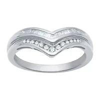Womens 2MM 1/4 CT. T.W. Natural White Diamond Sterling Silver Chevron Wedding Band