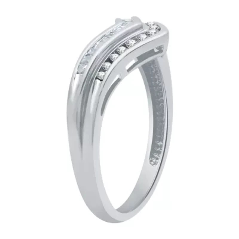 Womens 2MM 1/4 CT. T.W. Natural White Diamond Sterling Silver Chevron Wedding Band