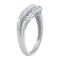 Womens 2MM 1/4 CT. T.W. Natural White Diamond Sterling Silver Chevron Wedding Band