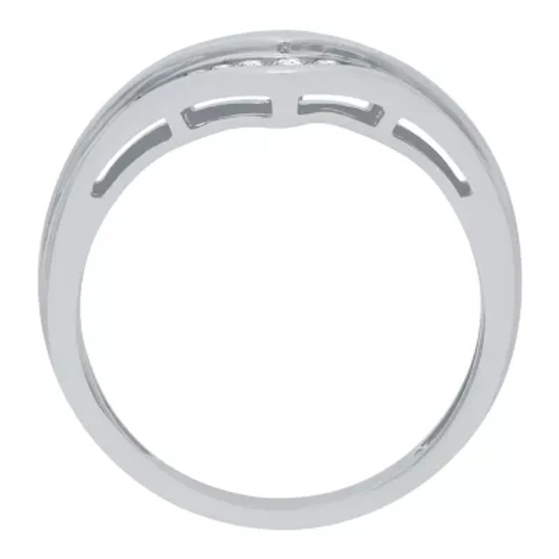 Womens 2MM 1/4 CT. T.W. Natural White Diamond Sterling Silver Chevron Wedding Band