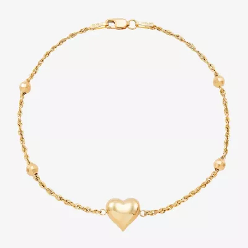 Womens 10K Gold Hollow Heart 7.5 Inch Link Bracelet