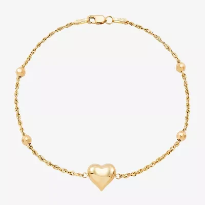Womens 10K Gold Hollow Heart 7.5 Inch Link Bracelet