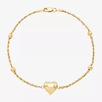 Womens 10K Gold Hollow Heart 7.5 Inch Link Bracelet