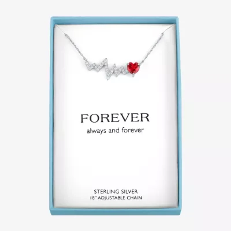 Womens Lab Created Red Ruby Sterling Silver Heartbeat Pendant Necklace