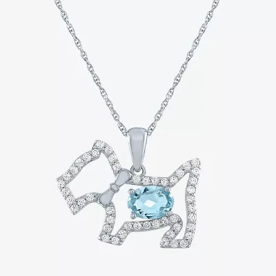 Scottie Dog Womens Lab Created Blue Topaz Sterling Silver 18 Inch Pendant Necklace