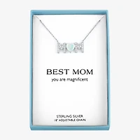 "Mom" Womens Lab Created White Opal Sterling Silver Heart 18 Inch Pendant Necklace