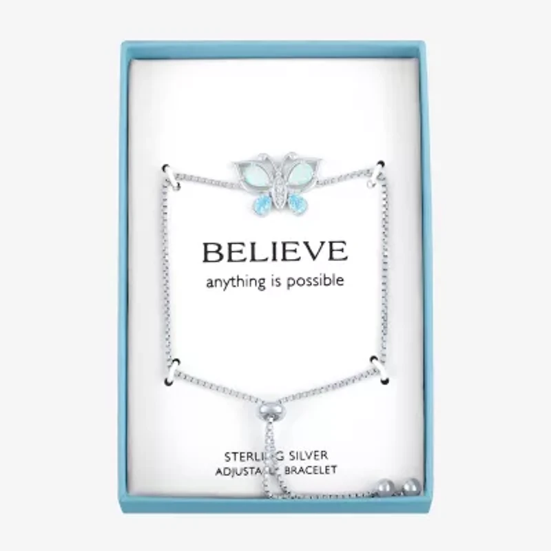 Womens Lab Created Opal Sterling Silver Butterfly Bolo Bracelet
