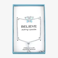 Womens Lab Created Opal Sterling Silver Butterfly Bolo Bracelet