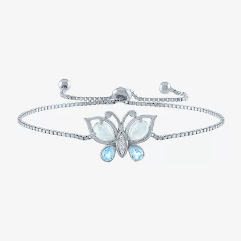 Womens Lab Created Opal Sterling Silver Butterfly Bolo Bracelet