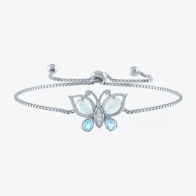 Womens Lab Created Opal Sterling Silver Butterfly Bolo Bracelet