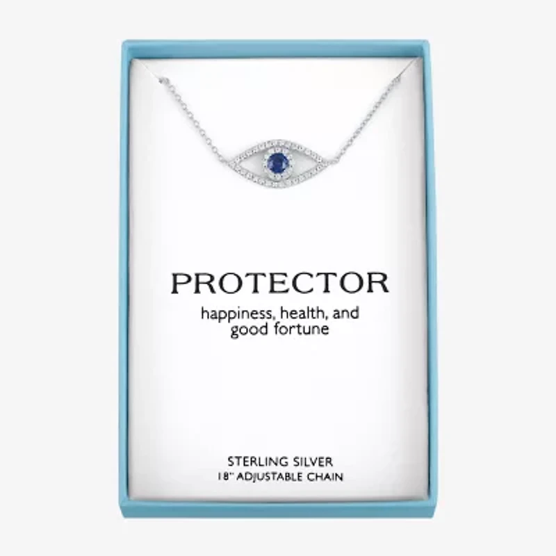 "Protector" Womens Lab Created Blue Sapphire Sterling Silver Evil Eye Pendant Necklace