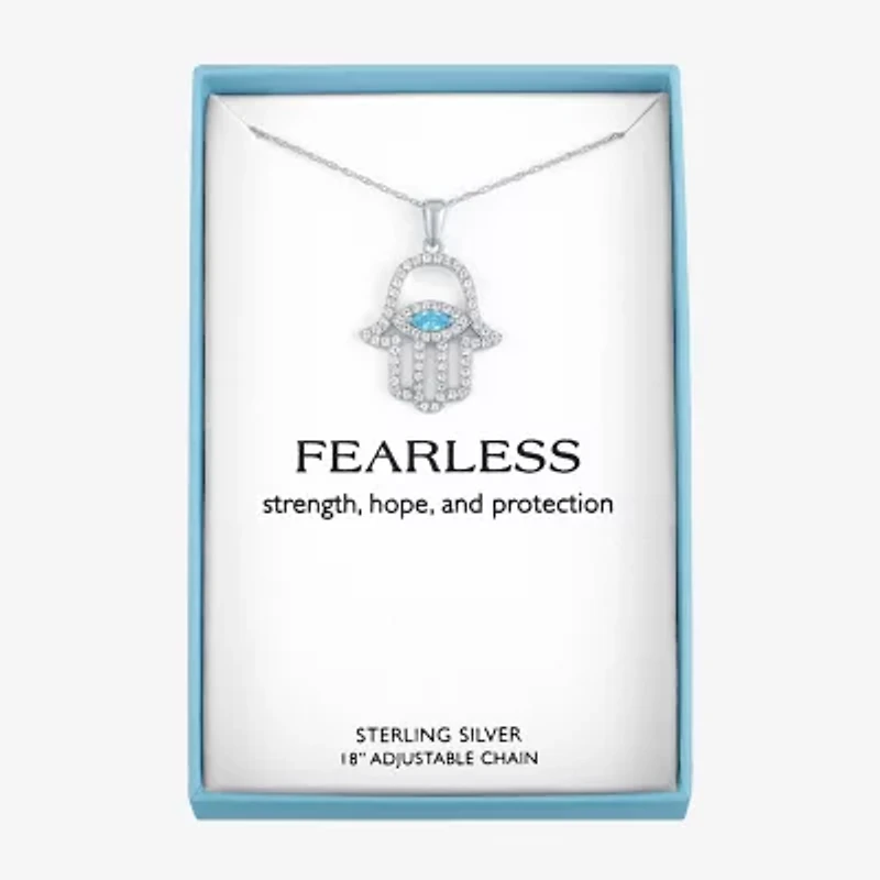 Womens Genuine Blue Topaz Sterling Silver Hamsa 18 Inch Pendant Necklace