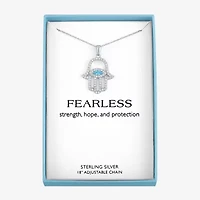 Womens Genuine Blue Topaz Sterling Silver Hamsa 18 Inch Pendant Necklace