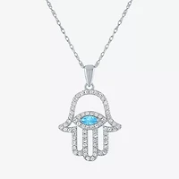 Womens Genuine Blue Topaz Sterling Silver Hamsa 18 Inch Pendant Necklace