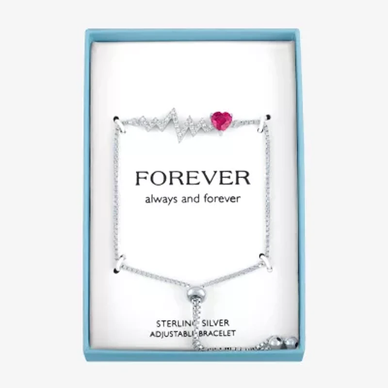 Heartbeat Womens Lab Created Red Ruby Sterling Silver Heart Bolo Bracelet