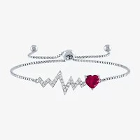 Heartbeat Womens Lab Created Red Ruby Sterling Silver Heart Bolo Bracelet