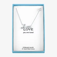 "Love" Womens Lab Created White Opal Sterling Silver Heart 17 Inch Pendant Necklace