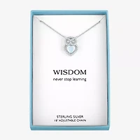 Owl Womens Lab Created White Opal Sterling Silver 18 Inch Pendant Necklace