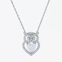 Owl Womens Lab Created White Opal Sterling Silver 18 Inch Pendant Necklace