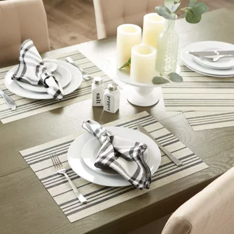 Design Imports Black Farmhouse Stripe Pvc Woven 6-pc. Table Linen Set