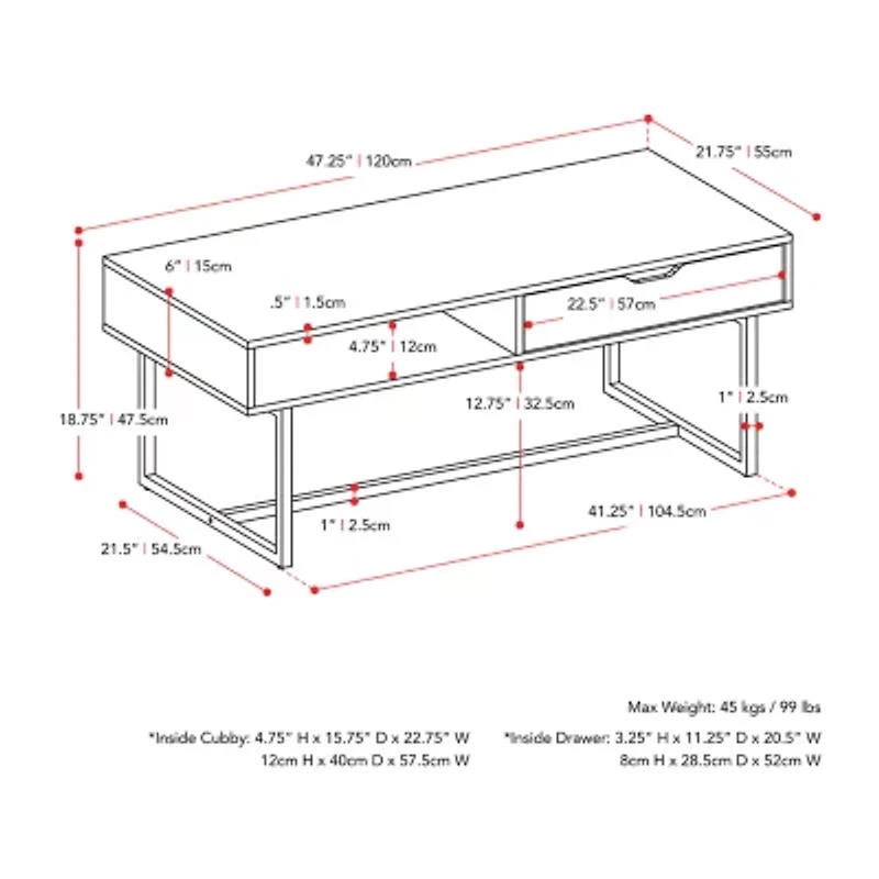 Corliving Living Room Collection Storage 1-Drawer Coffee Table