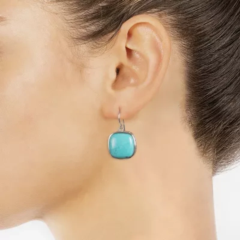 Sparkle Allure Genuine Stone Womens Blue Pure Silver Over Brass Square Drop Earrings