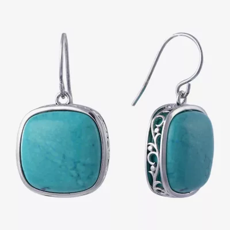 Sparkle Allure Genuine Stone Womens Blue Pure Silver Over Brass Square Drop Earrings