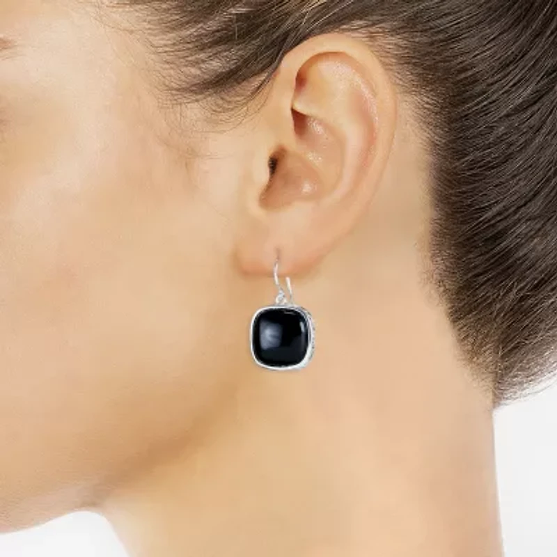 Sparkle Allure Genuine Stone Womens Blue Pure Silver Over Brass Square Drop Earrings